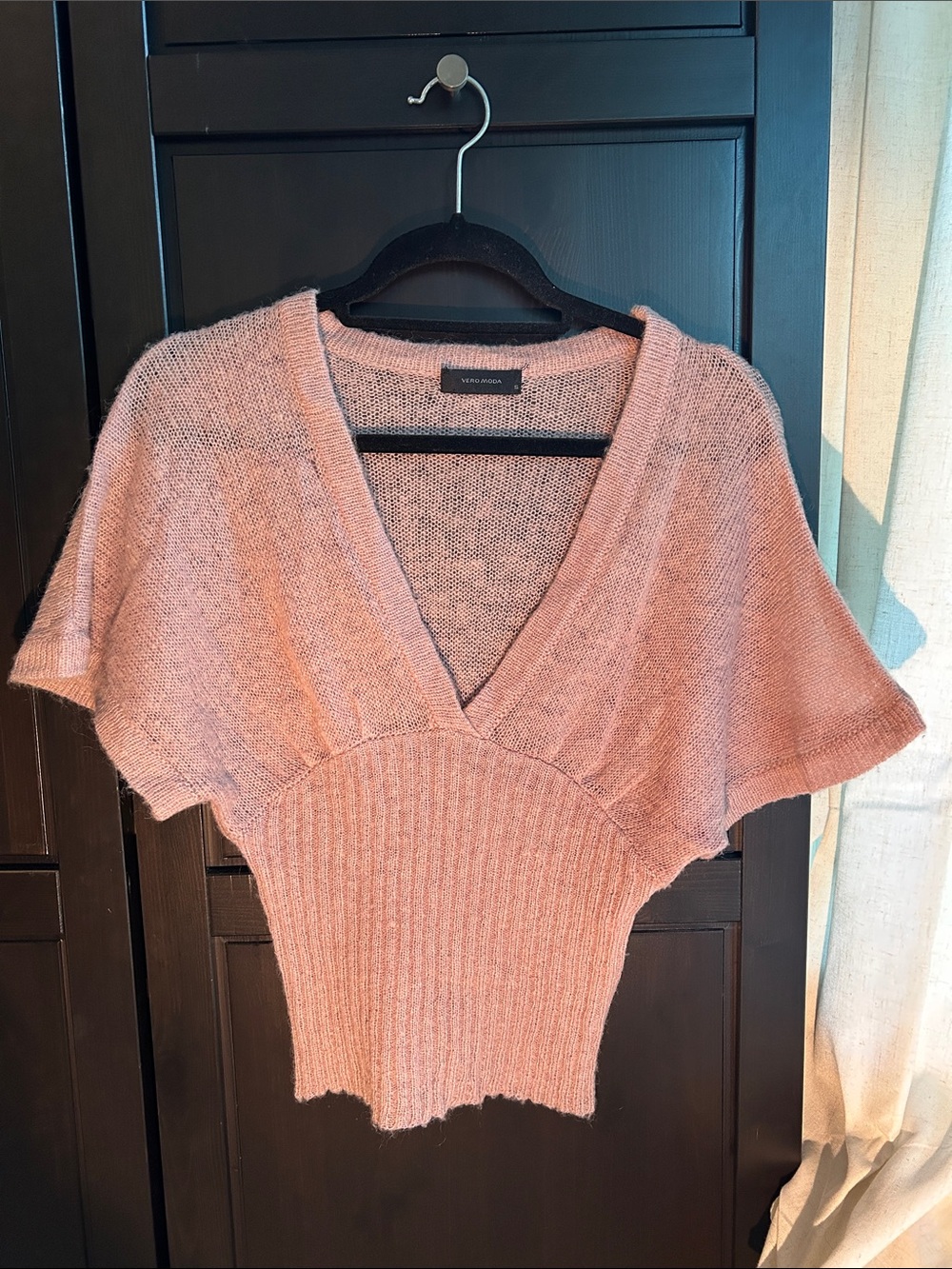 Vero Moda Dusty Pink V-Neck Knit Top Balletcore Soft Feminine Size S